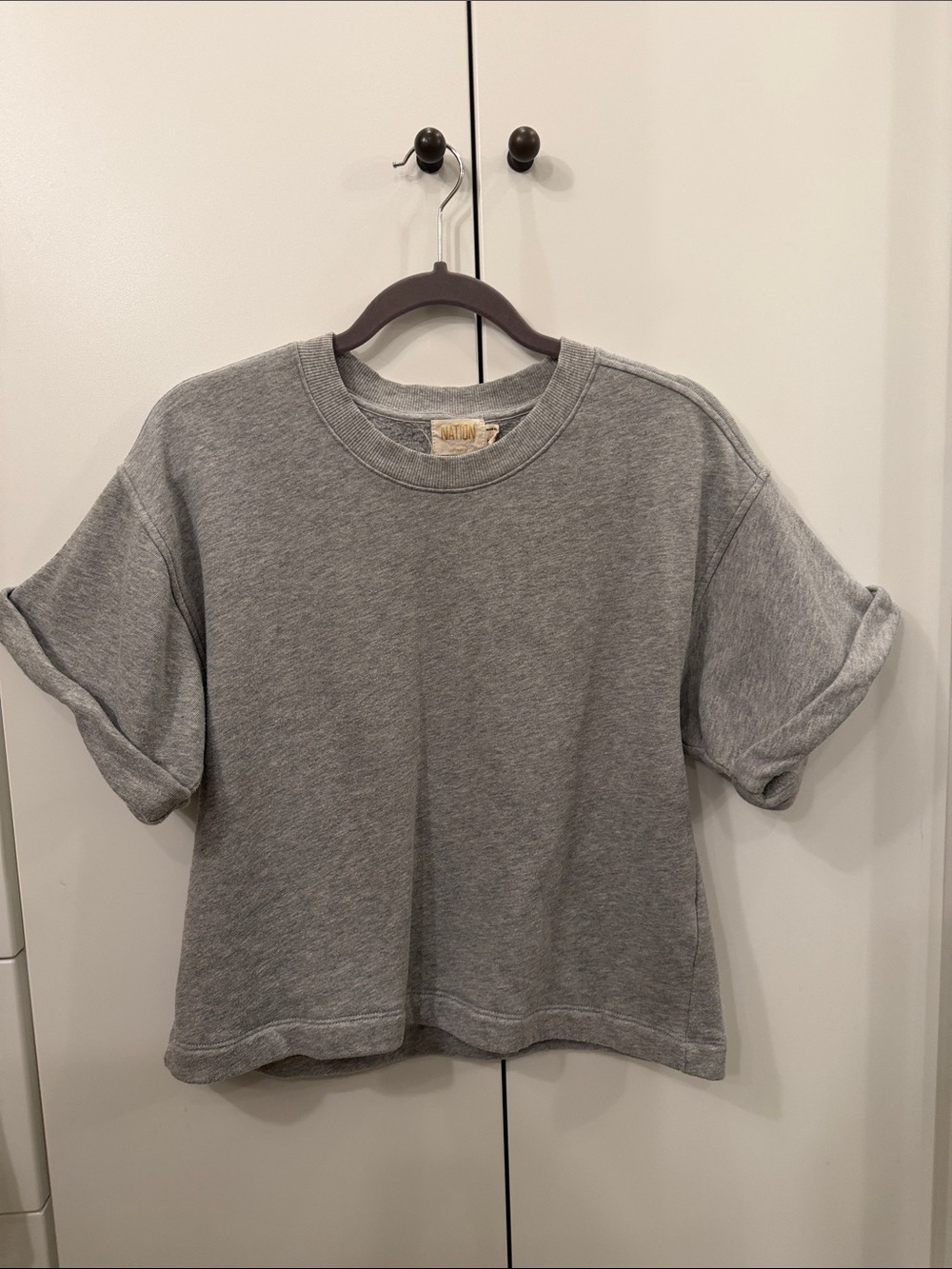 Nation LTD Boxy Short-Sleeve Crewneck Sweatshirt in Heather Gray